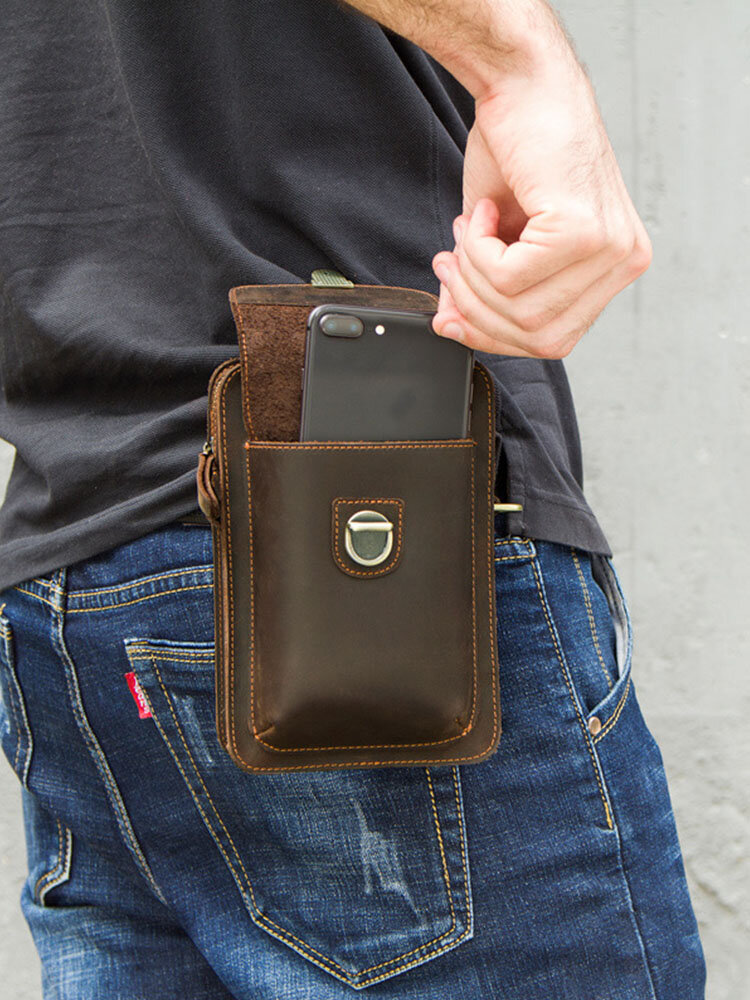 Men Multi-carry Genuine Leather 6.5 Inch Phone Bag Crossbody Bag Waist Bag Sling Bag