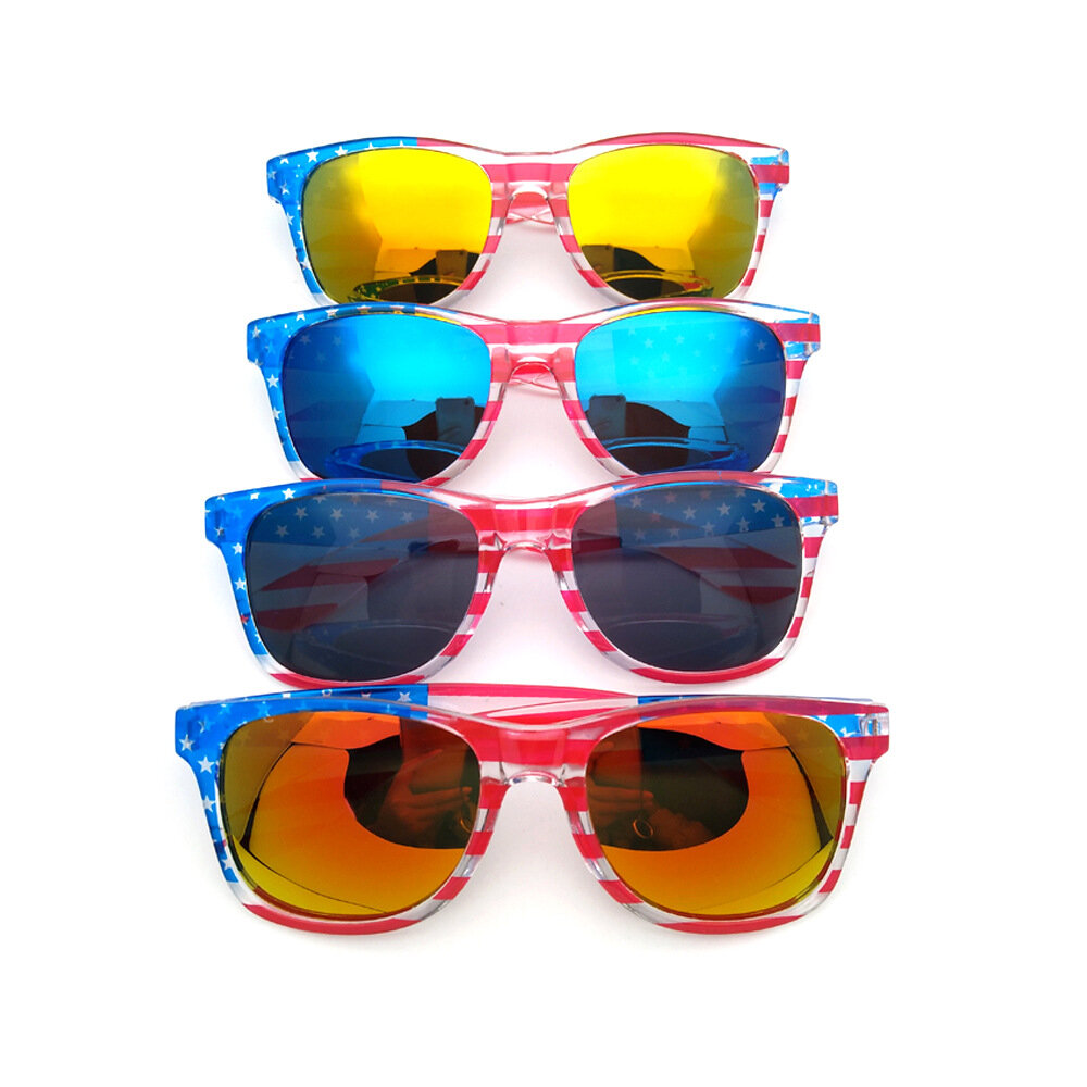 

American America USA Flag Sunglasses Patriotic Clear Frame Classical 80s, Red;blue;purple;green