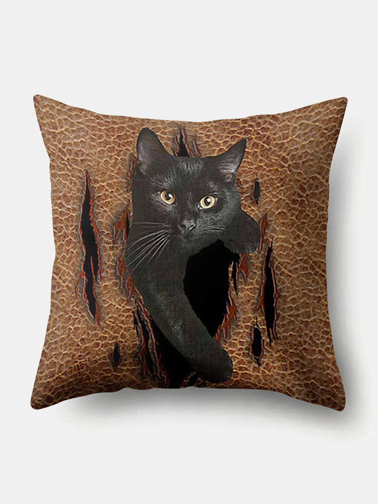 

Solid Color Cat Pattern Linen Cushion Cover Home Sofa Art Decor Throw Pillowcase, Red;brown