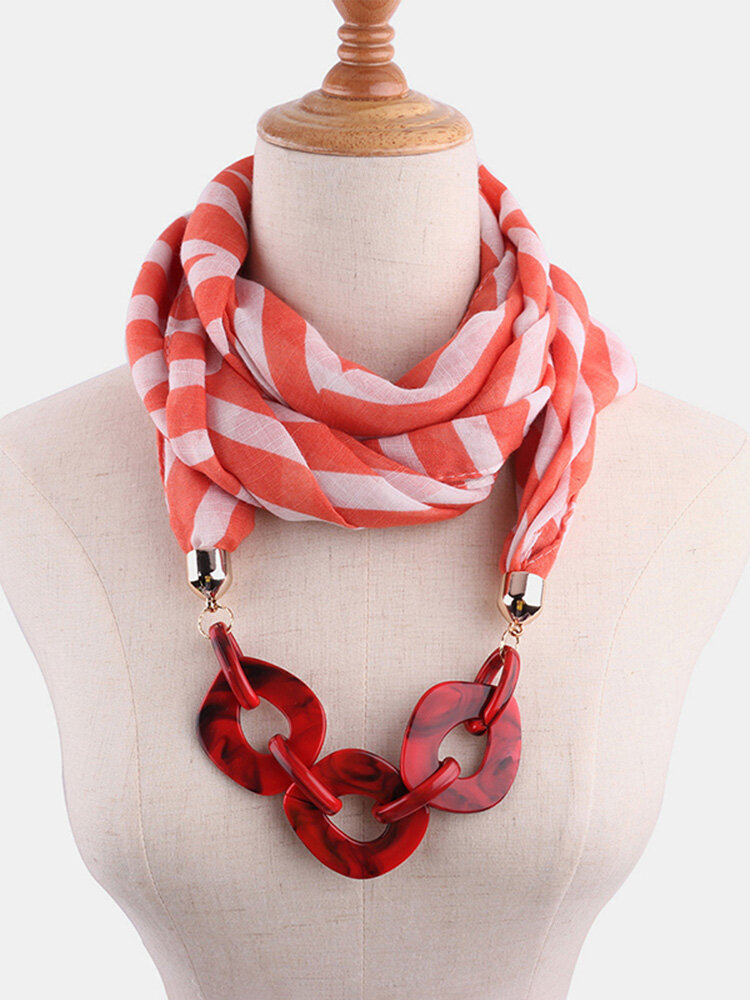 Bohemian Printed Slub Cotton Multi-layer Necklace Handmade Beaded Chain Women Scarf Shawl Necklace