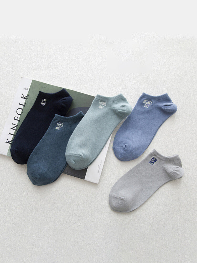 7 Pairs Men Cotton Solid Color Letter Embroidery Breathable Short Socks