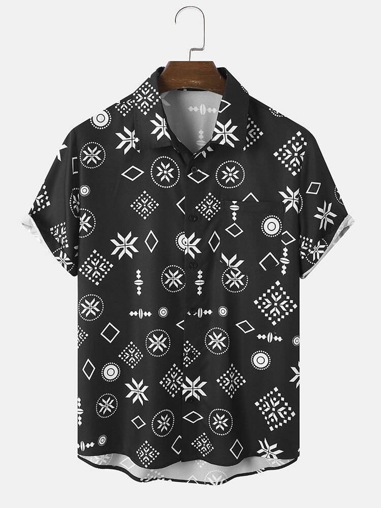 Chemises à manches courtes à imprimé géométrique monochrome pour hommes