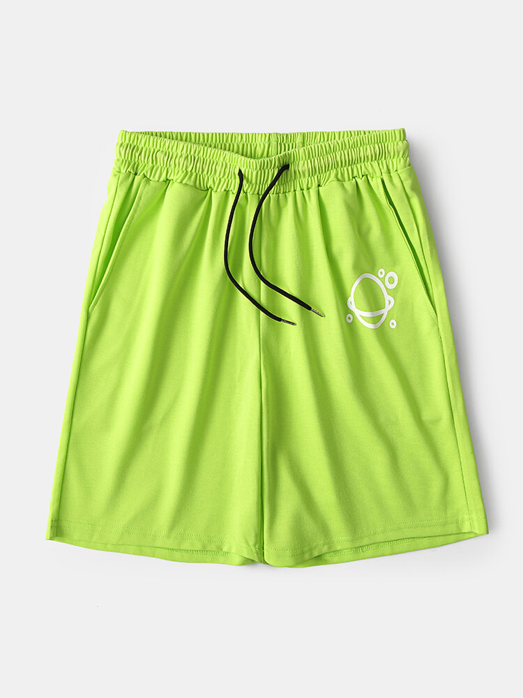 

Solid Color Planet Printed Drawstring Home Loungewear Comfy Pajamas Shorts With Pocket, Grey;black;green