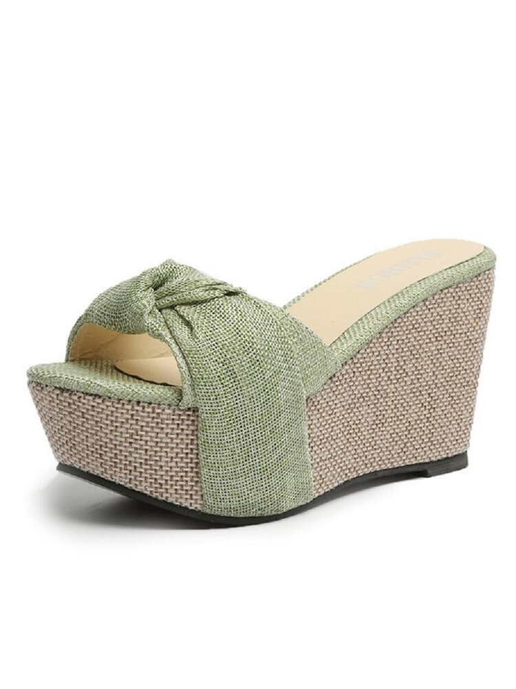 Women Lady Comfy Cloth Knot Platform Wedges Slippers