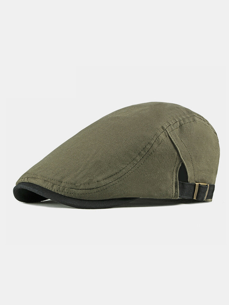 

Men Cotton Beret Flat Cap Solid Color Newsboy Sunshade Casual Peaked Forward Cap Flat Hat, Khaki;black;navy;yellow;army green;dark grey