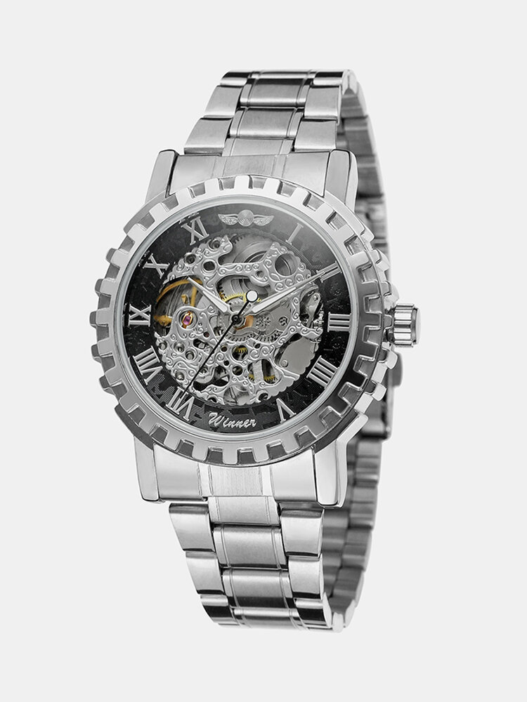 Luxury Men Watch Hollow Dial Alloy Band Waterproof Full Automatic Mechanical Watch