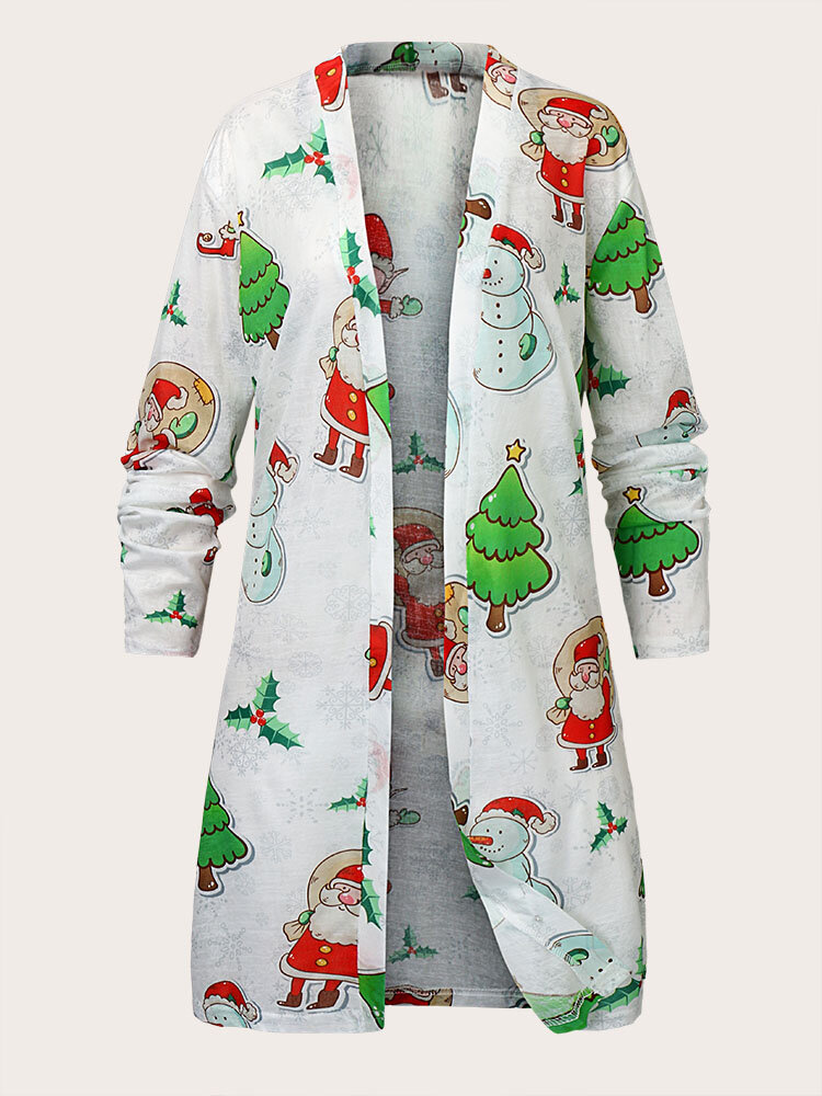 Plus Size Casual Long Sleeve Christmas Pattern Loose Cardigan