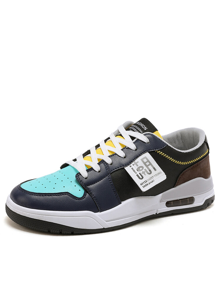 Men Chinese Letter Patched Air-cushion Sole Casual Skate Shoes