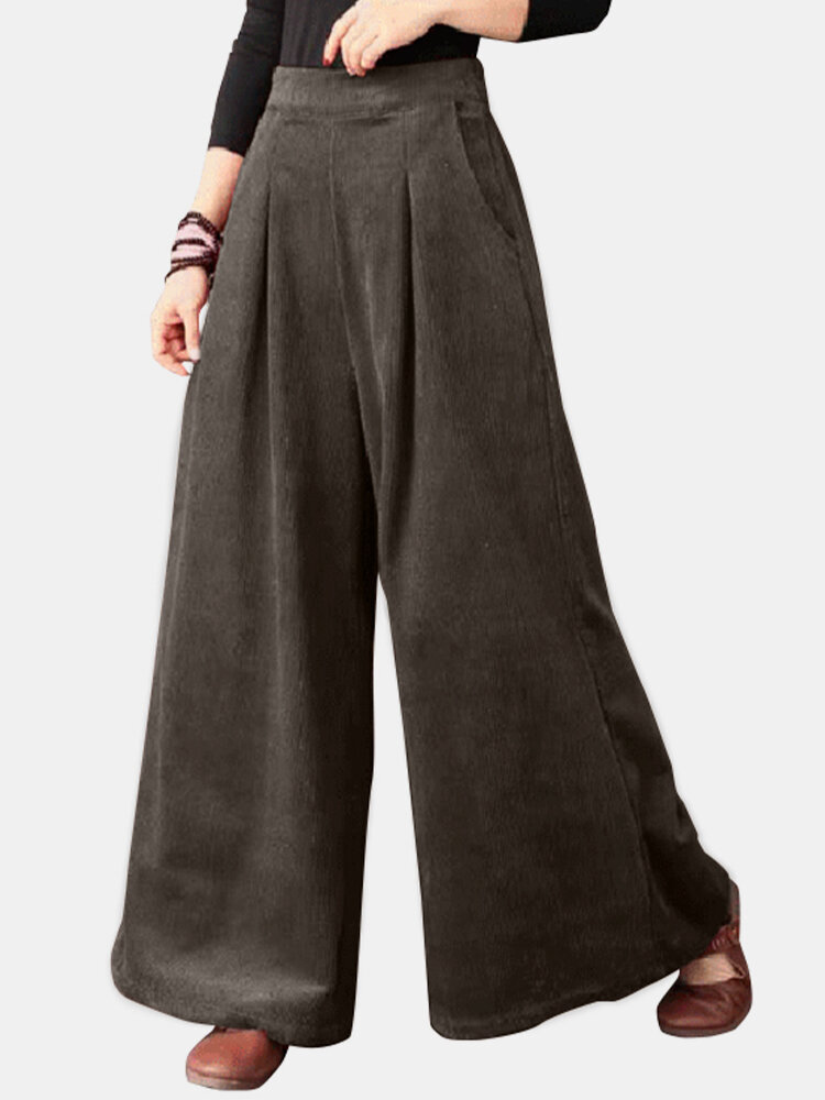Solid Color Plain Pocket Loose Long Casual Pants for Women
