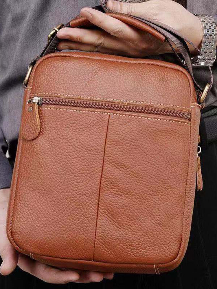 Menico Men Genuine Leather Vintage Large Capactity Crossbody Bag Hard Wearing Fashion Zipper Design Shoulder Bag