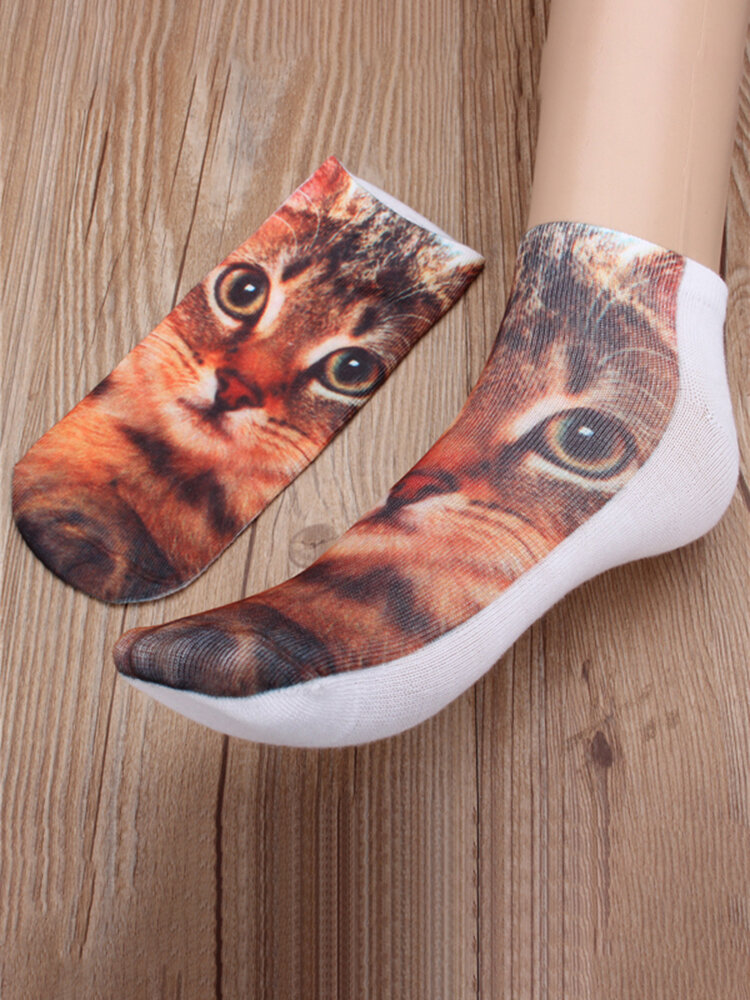 Men Women Casual Low Cut Ankle Socks Cotton 3D Printed Animals Socks