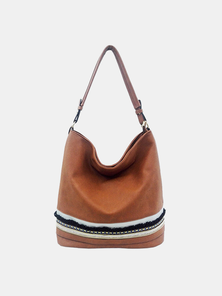 Women PU Leather Bucket Bag Large Capacity Tote Handbag Casual Shoulder Bag
