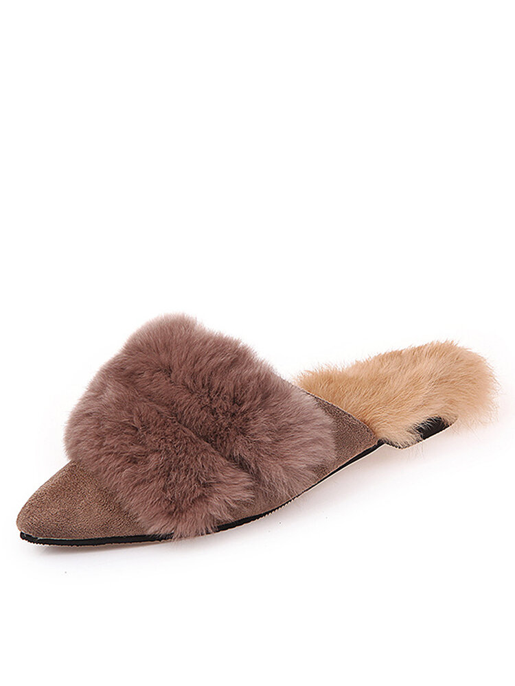 Women Fashion Casual Pointed Toe Comfy Warm Plush Outdoor Slippers