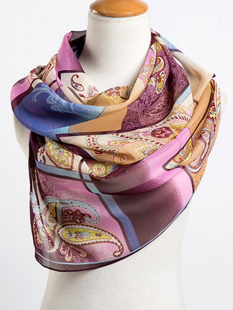 Women Silk Scarf Chiffon Shawls Geometric Print Thin Long Polyester Scarves Foulard Women