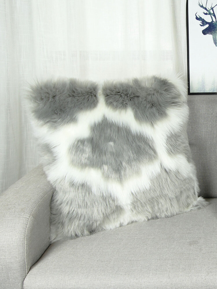 

1Pc Geometric Pattern Cushion Plush Pillowcase Soft Pillow Case Home Sofa Throw Pillows, Gray;white;black
