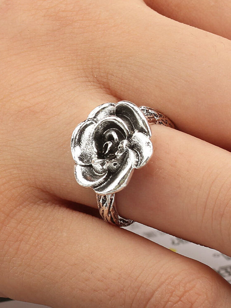 Vintage Ring Bohemian Flower Silver Rings Retro Rose flower Ring for Women