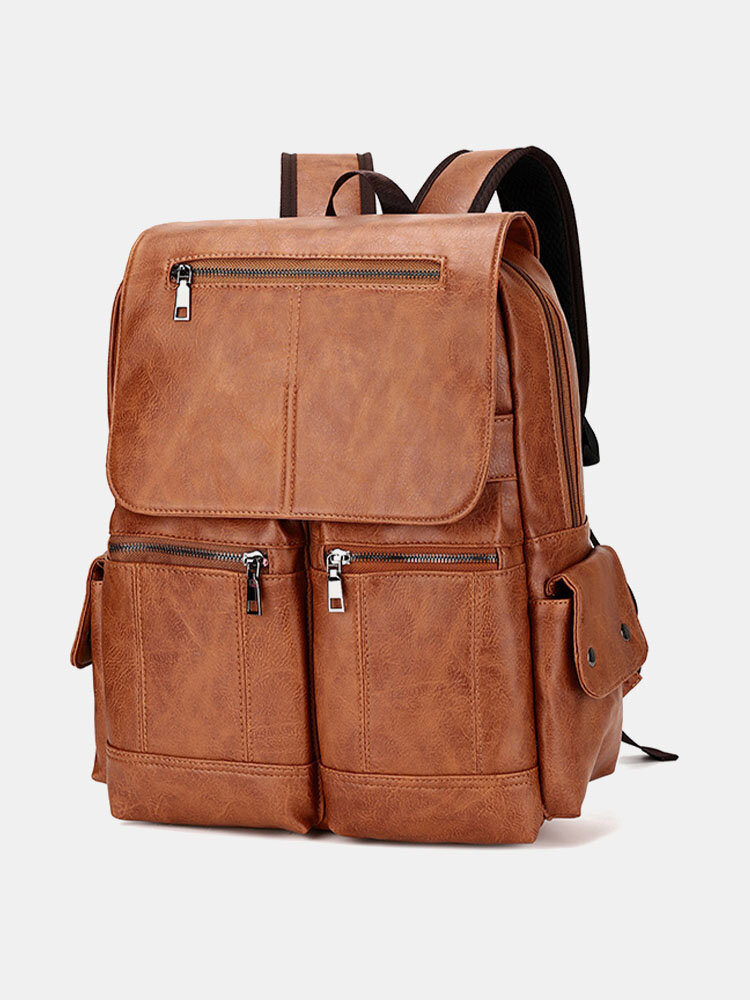 Men Vintage PU Leather Large Capacity Multi-pocket Backpack