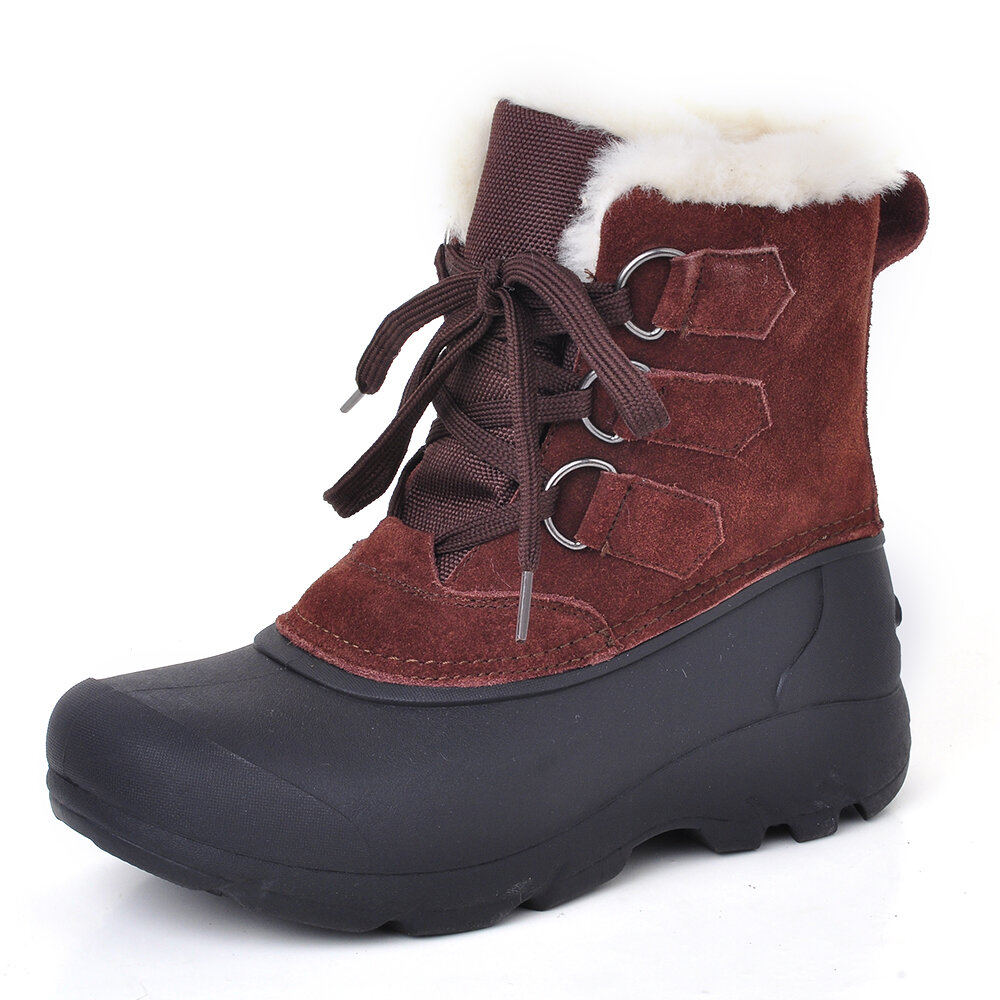 LOSTISY Suede Splicing Fur Lined Snow Mid Calf Slip Resistant Boots