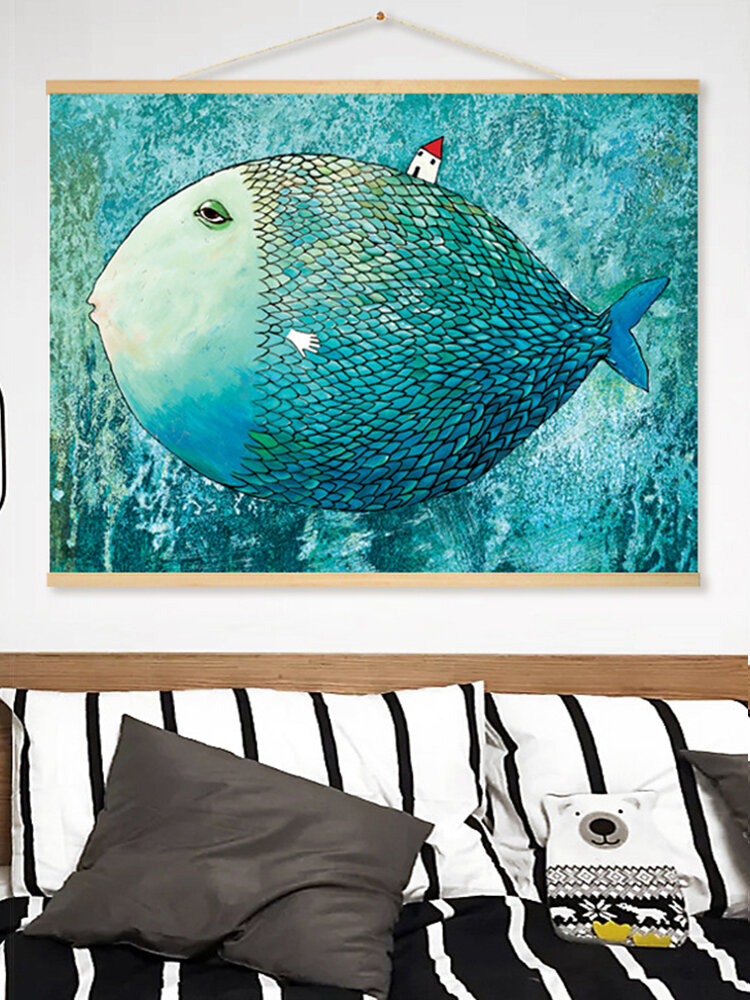 

Modern Watercolor Big Fish Canvas Print Poster Abstract Animated Wall Art Kids Room Home Decor