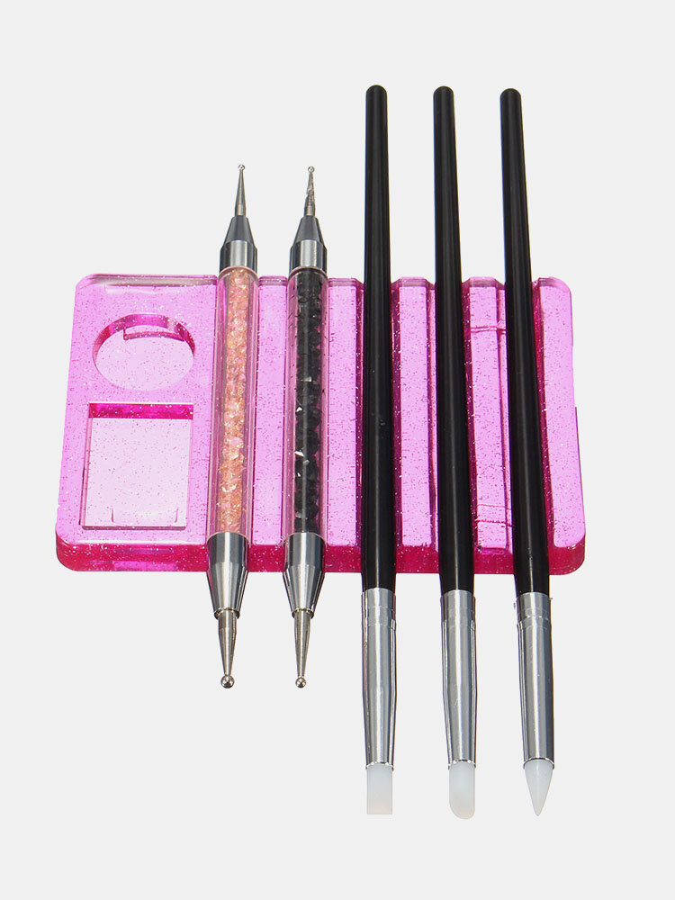5 Grooves Nail Art Brush Drying Holder Plastic Stand Acrylic UV Gel Pen 