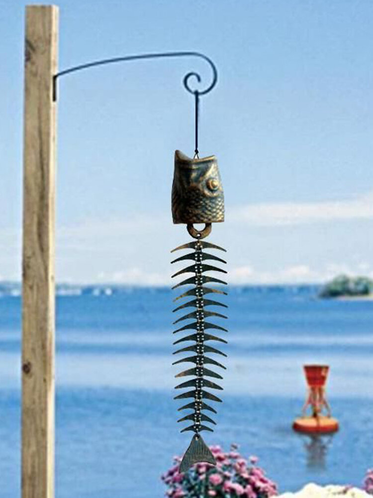 Creative Retro Fish Bone Wind Chime Metal Hanging Home Garden Decor Perfect Gift