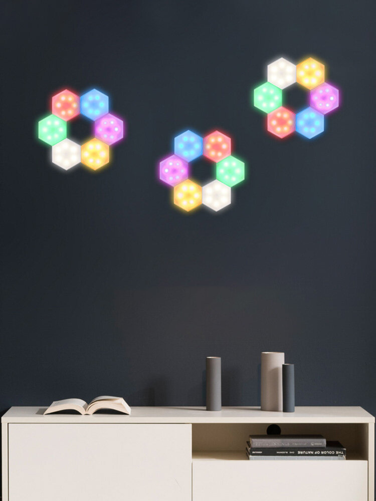 6 PCs DIY LED Removable Touch Hexagonal Dimmable Timing Wall Lamp Reading Light For Home Decor Remot