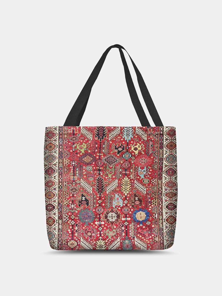 

Women Bohemia Canvas Calico Floral Geometric Pattern Printed Shoulder Bag Handbag Tote, Red