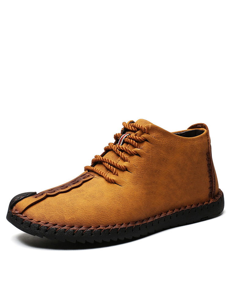 Menico Men Hand Stitching Leather Non-slip Soft Sole Warm Casual Boots