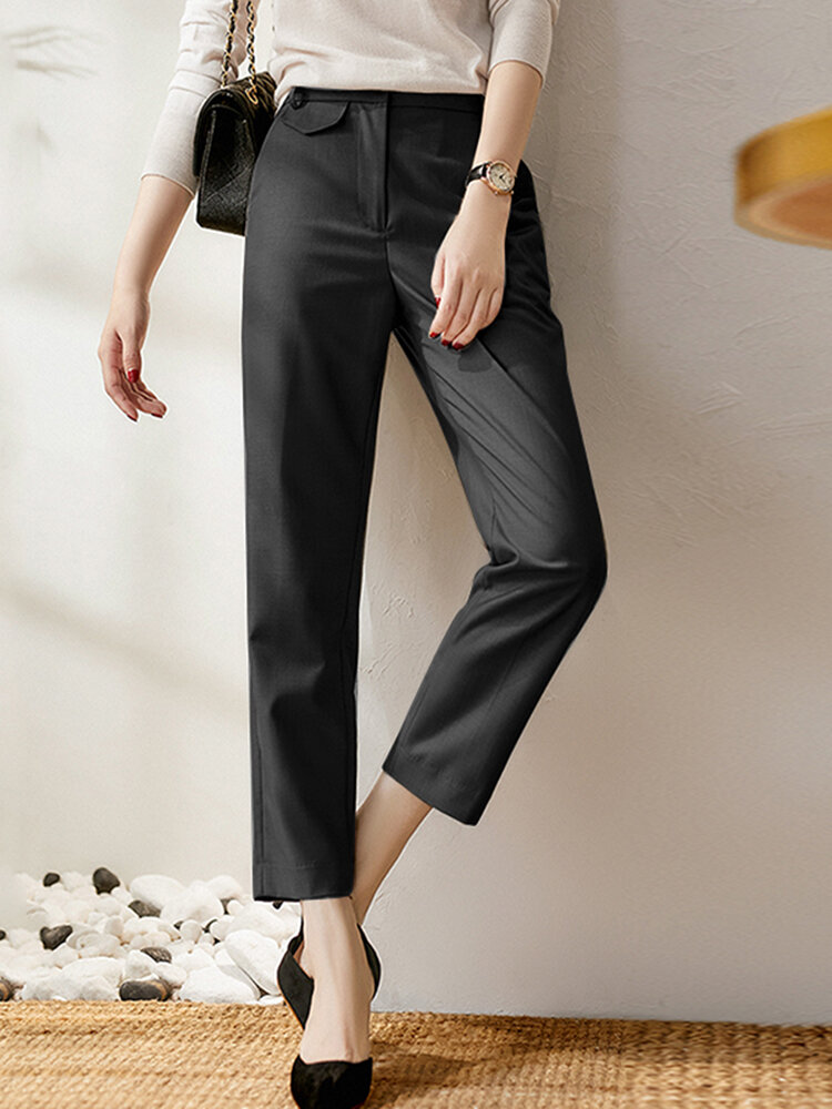 Solid Pocket Crop Tailored Pants For Women