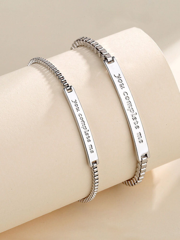 Trendy Simple Lettered Geometric-shaped Chain Copper Couple Bracelets