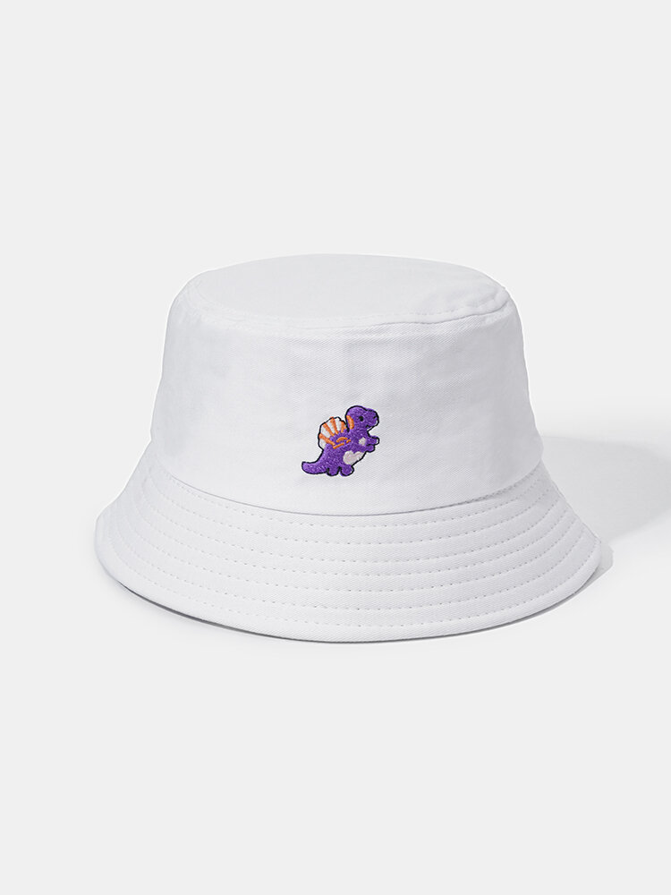 Unisex Cotton Cartoon Purple Dinosaur Pattern Embroidery All-match Sunshade Bucket Hat