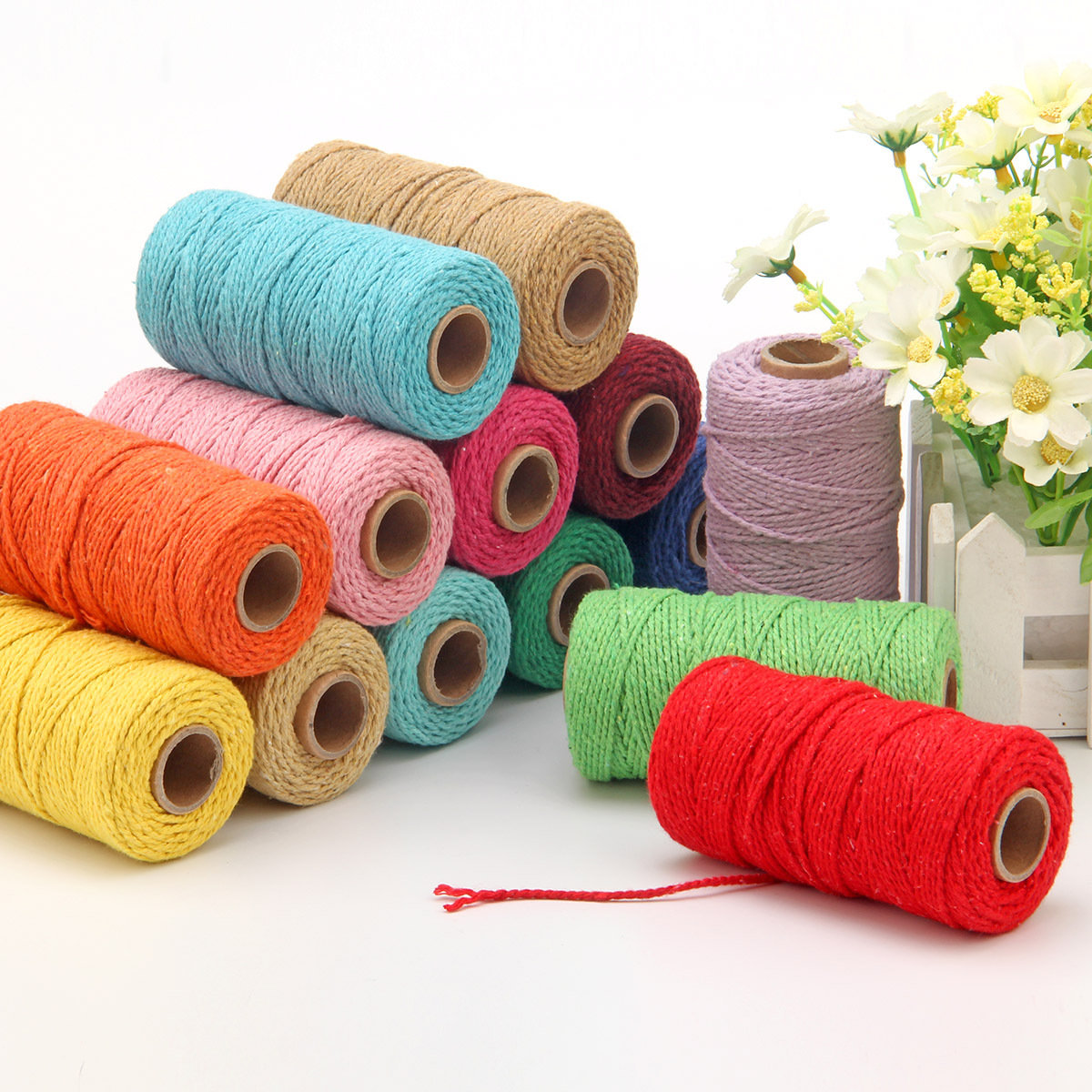 

2mmx100m Multi-color Cotton Twist Rope DIY Materials Macrame Rustic Rope Hand Craft