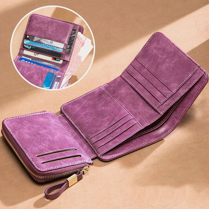 

Genuine Leather Trifold 10 Card Slots Money Clip Wallet Purse Coin Purse, Wine red;purple;red;black;brown
