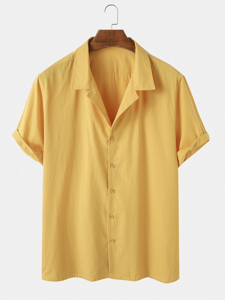 Men 100% Cotton Solid Color Casual Shirt