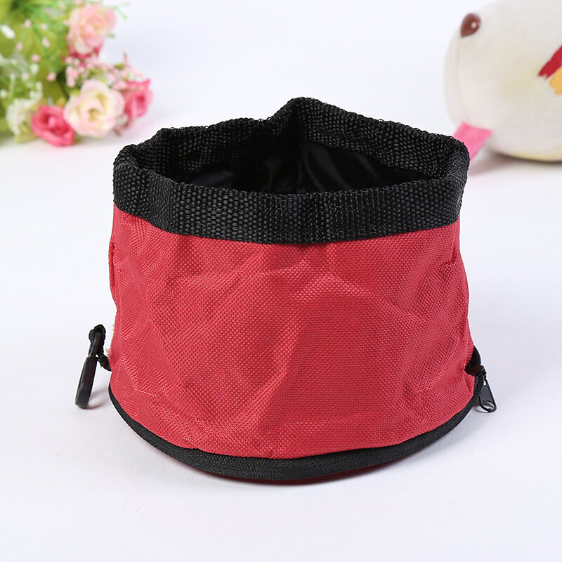 Foldable Oxford Dog Cat Cloth Bowl Travel Portable Food Water Feeder Waterproof Dish Zippered Bag