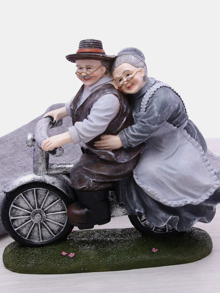 1 PC Grandma and Granpa Riding Bike Anniversary Wedding Gift Resin Handicraft Handmade Home Decoration Ornament