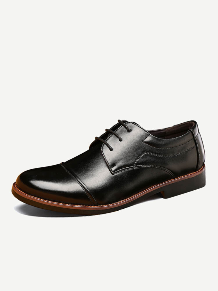 Men Cap Toe Leather Non Slip Large Size Casual Formal Shoes