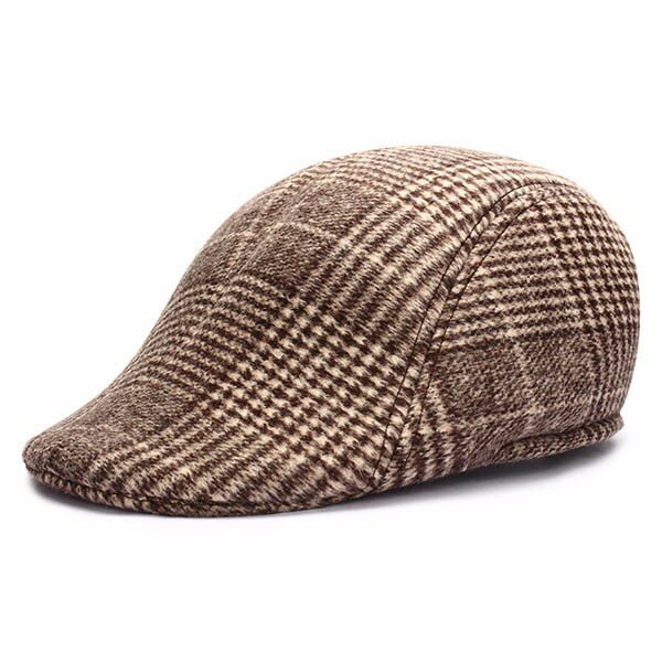 

Men Women Woolen Thick Plaid Stripe Newsboy Beret Hat Duckbill Cowboy Golf Flat Cabbie Cap, Coffee;light gray;dark gray