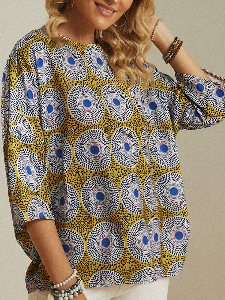 Geometric Printed  O-neck Casual Blouse For Women