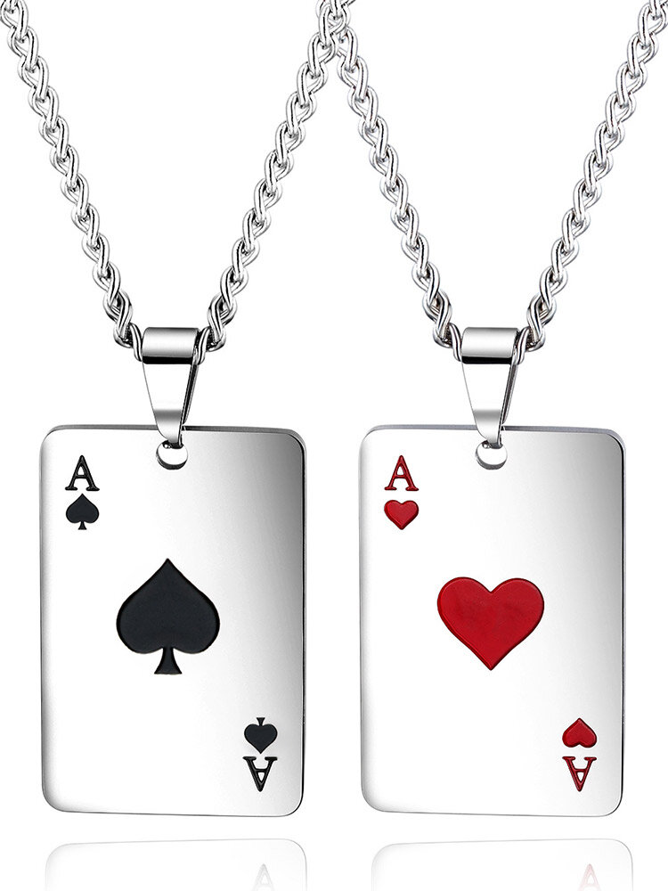 Alloy Titanium Steel Hip-Hop Trendy Ace of Spades Necklace Personalized Playing Card Pendant