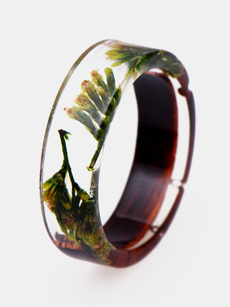 Vintage Dried Flower Resin Wood Transparent Rings