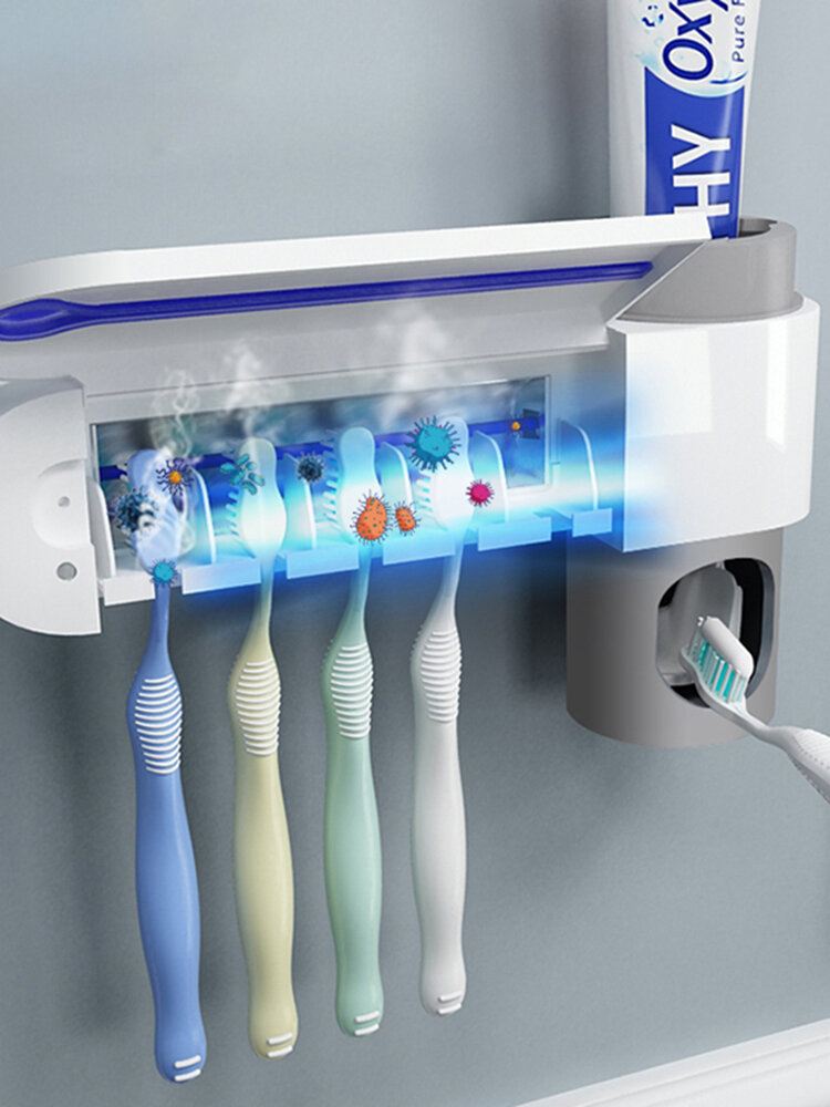 2 in 1 UV Light Ultraviolet Toothbrush Sterilizer Toothbrush Holder Automatic Toothpaste Squeezers