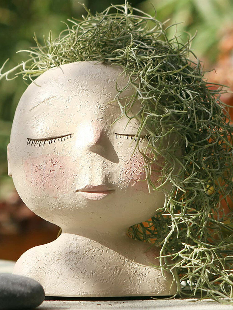 

Nordic Human Head Vase Flower Pot Doll Shape Sculpture Resin Portrait Flower Pot Art Vase Home Decor Succulents Head Sha