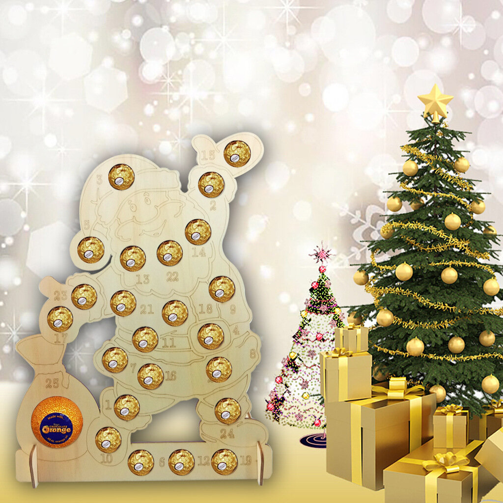 

1Pcs Christmas Advent Calendar Ornaments Wooden Chocolate Storage Shelf For Christmas Decoration