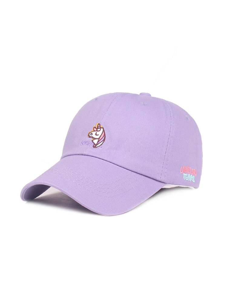 Women Man Solid Color Cotton Embroidery Baseball Cap With Cute Animal Outdoor Leisure Sun Hat