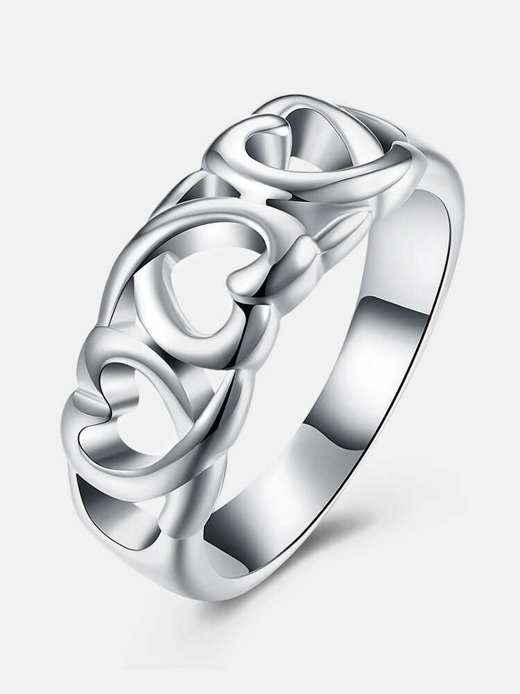 YUEYING Sweet Ring Hollow Heart Silver Plated Women Ring
