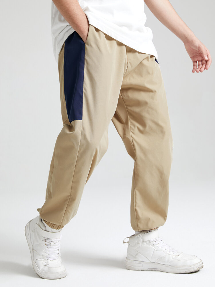 Mens Side Stripe Patchwork Seam Detail Loose Drawstring Joggers Pants