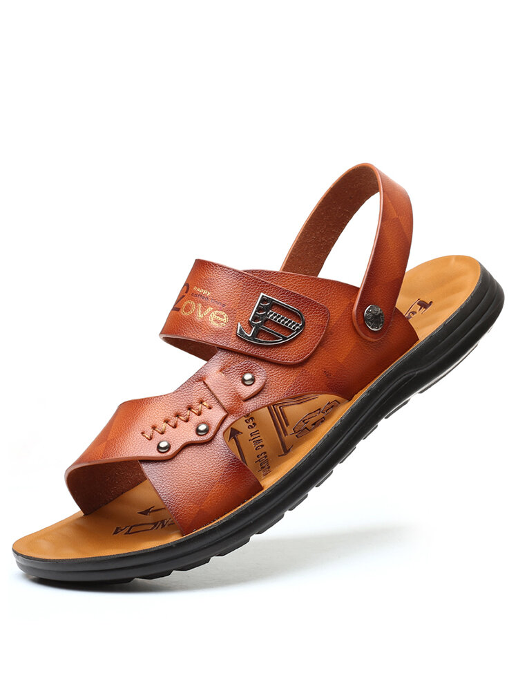 Men Microfiber Leather Adjustabler Heel Strap Beach Casual Sandals