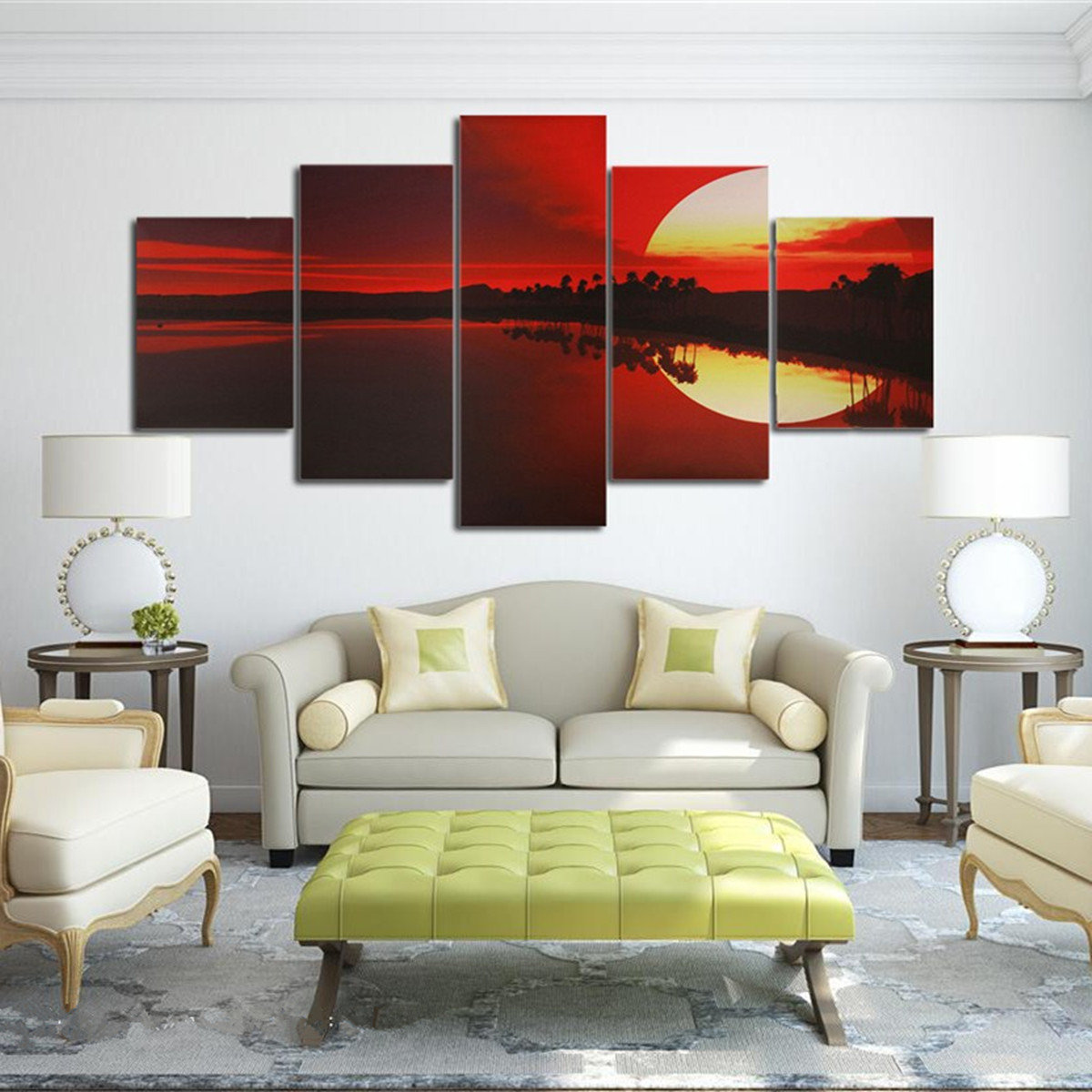 

5PCS Frameless Sunset Landscape Canvas Painting Dusk Lakeside Picture Modern Wall Art