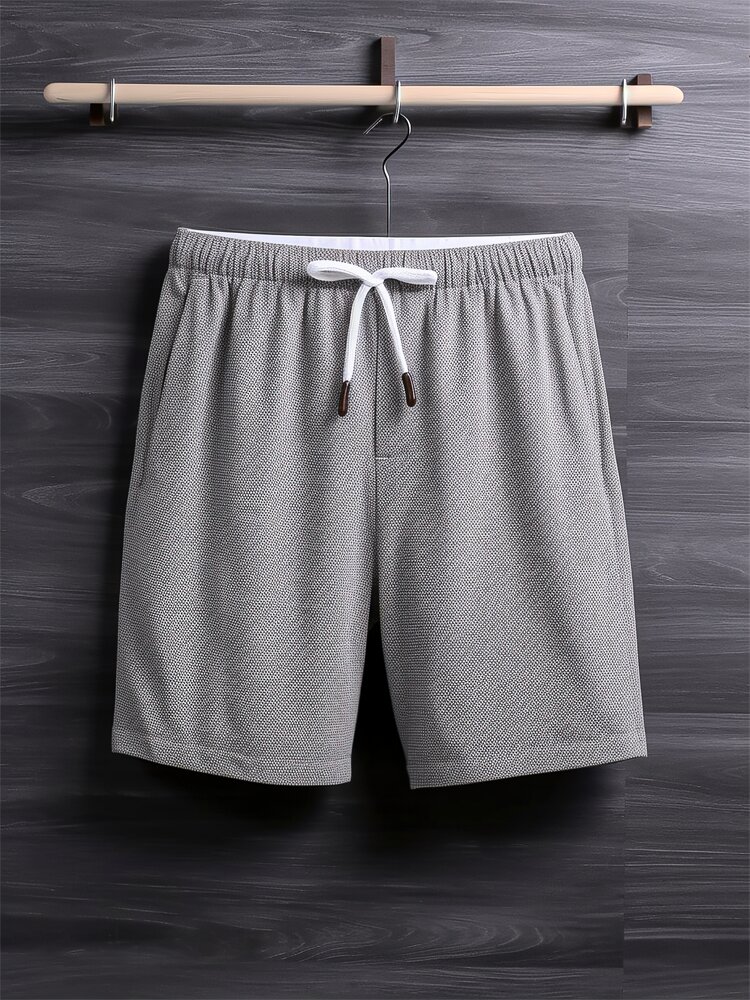 Mens Plain Casual Drawstring Waist Shorts With Pocket